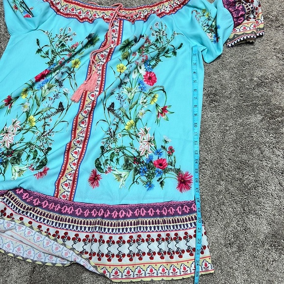 NWT Floral Umgee boho style dress/tunic...can be worn off shoulder p2p 25. Teal - Picture 8 of 8